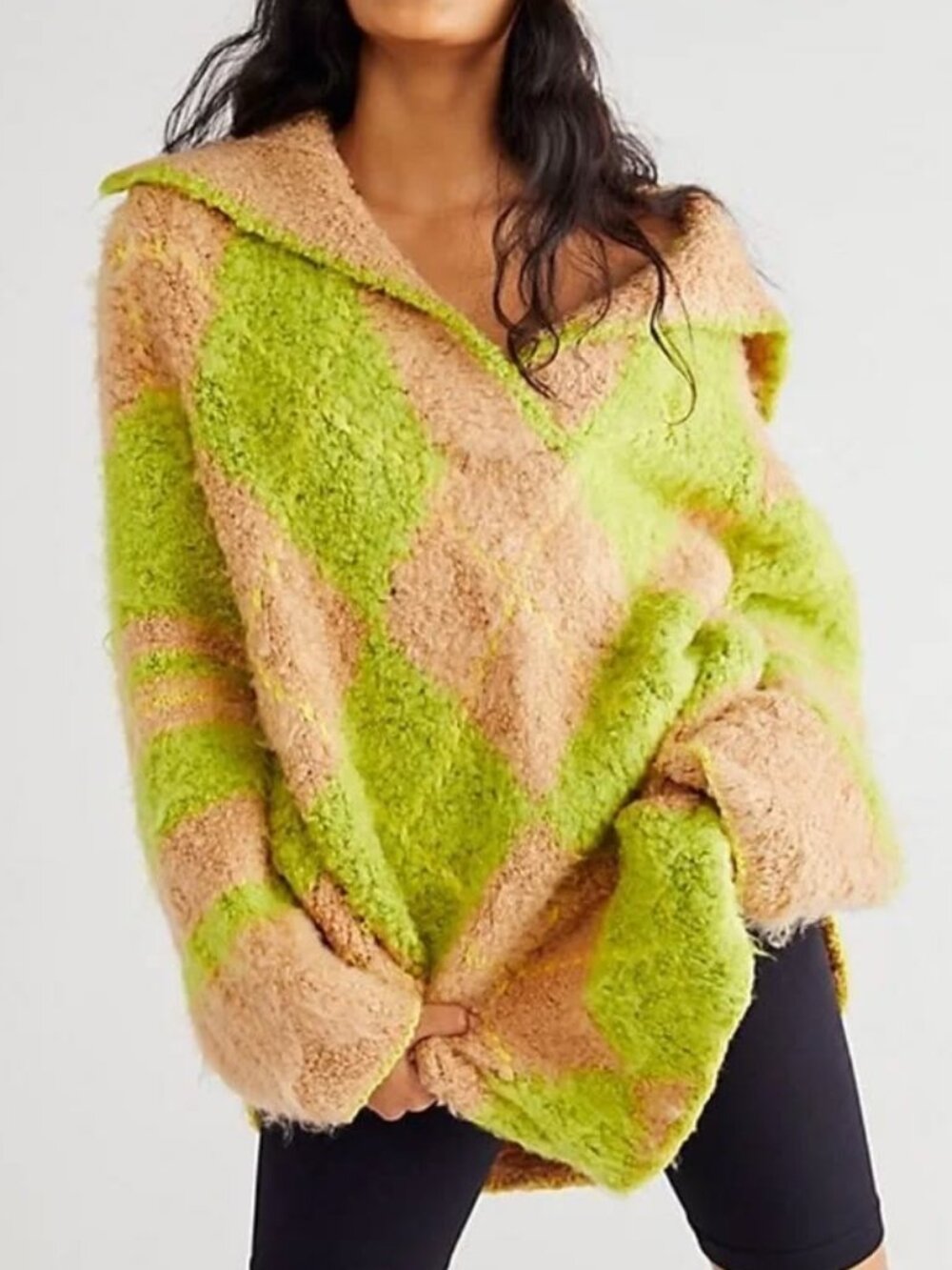NWT Free People Women's Sunshine to Follow Argyle Sweater Lemon Sugar Size XS